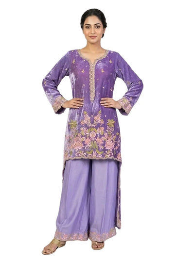 Elysian-Designer velvet wedding outfit with fine craftsmanship