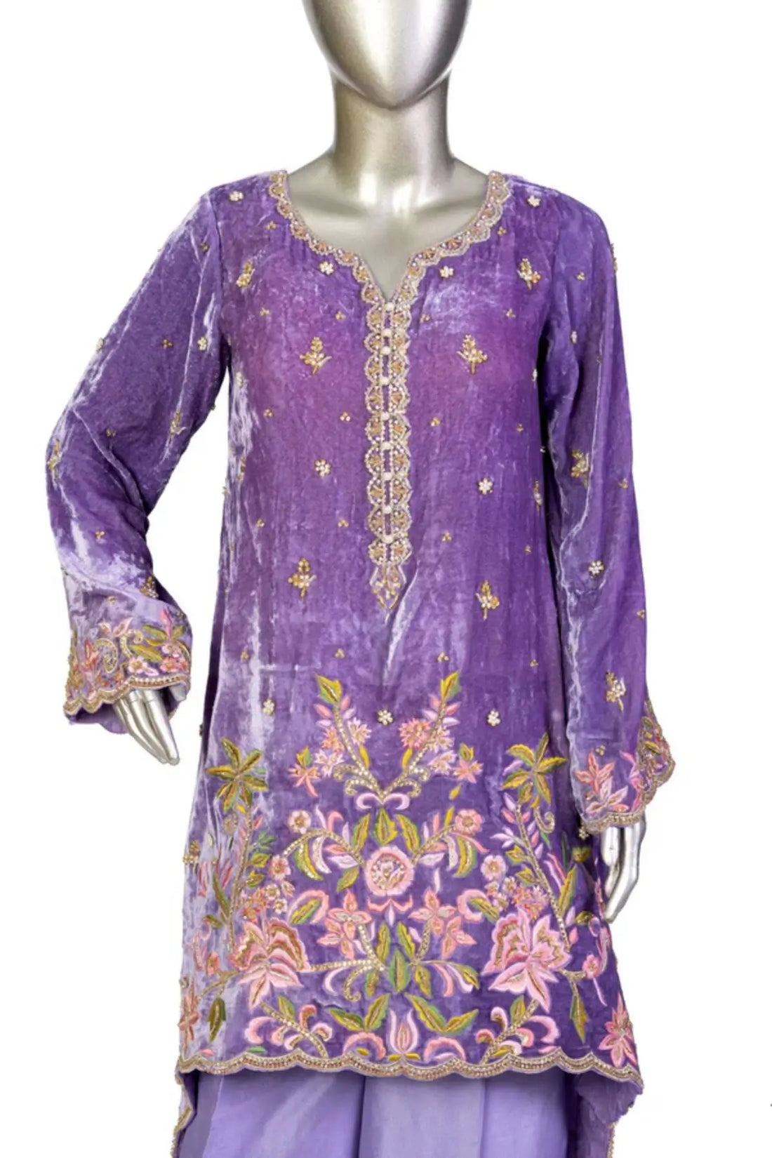 Elysian-Designer velvet wedding outfit with fine craftsmanship