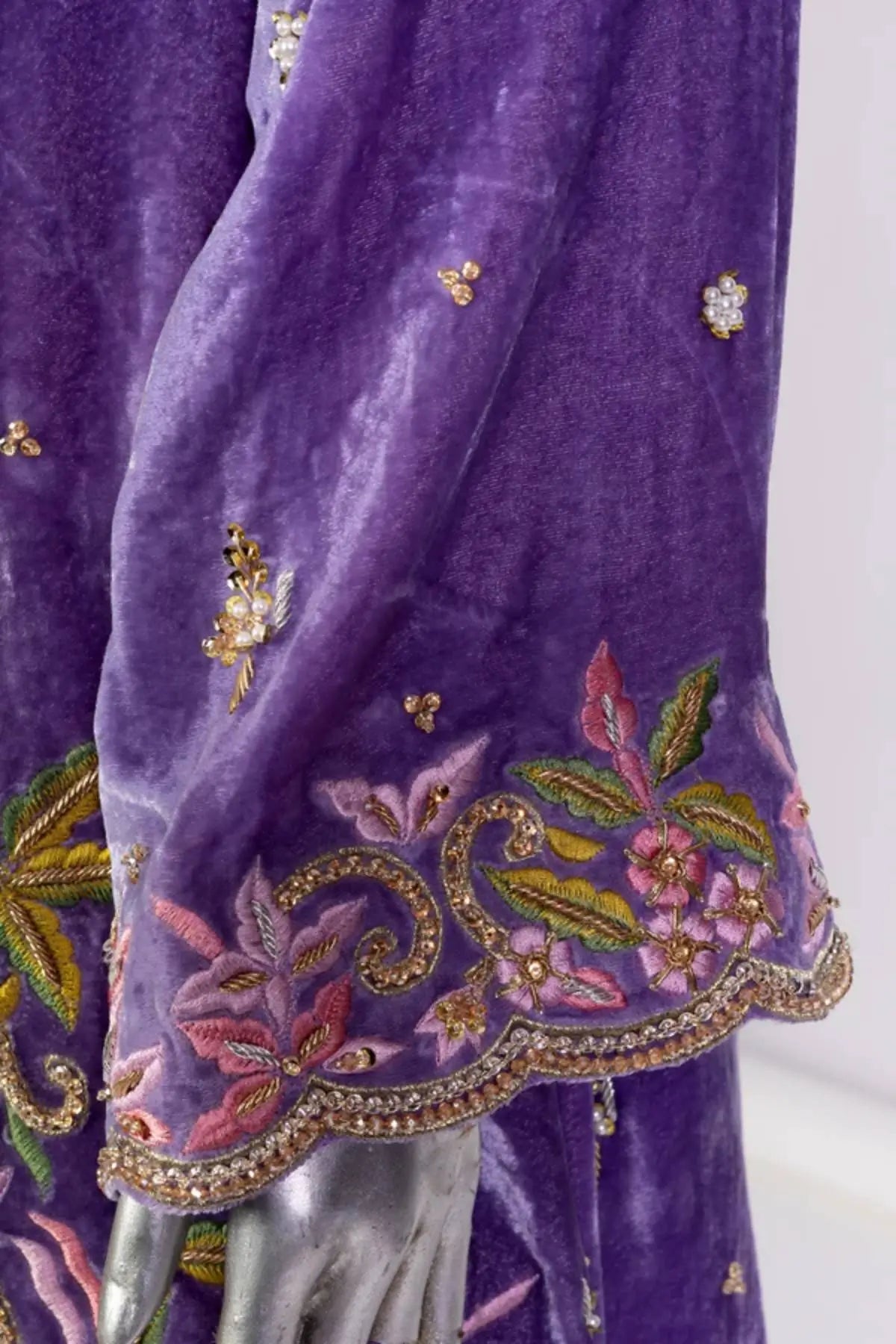 Elysian-Designer velvet wedding outfit with fine craftsmanship