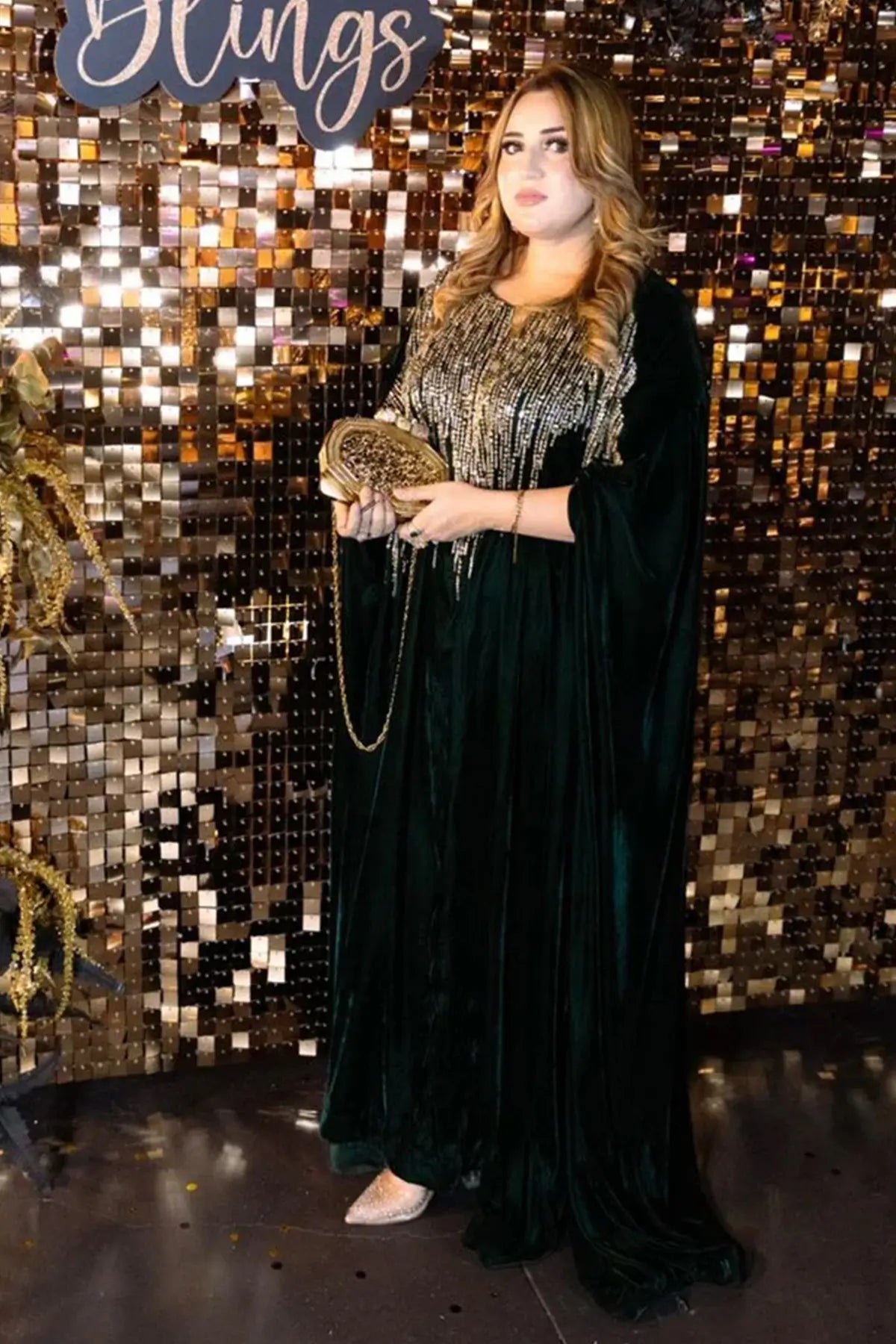Emerald Enchantment- Designer Emerald Green Velvet kaftan for Festive Wear