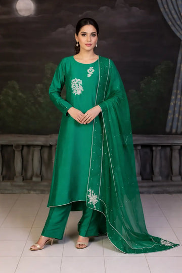 Emerald Moonlight- Elegance Formal Wear Embroidered Dress