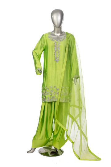 Fakhira – Sheesha Silk Lime Green Dress with Festive Detailing Online