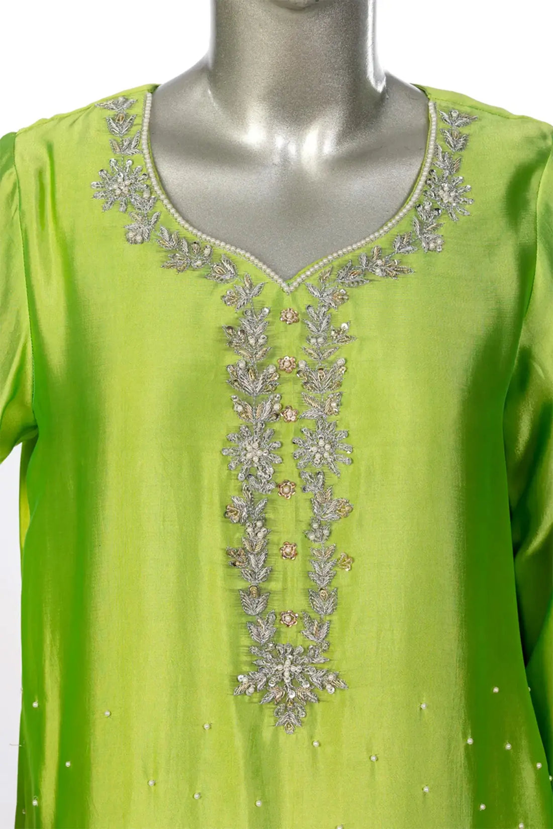 Fakhira – Sheesha Silk Lime Green Dress with Festive Detailing Online