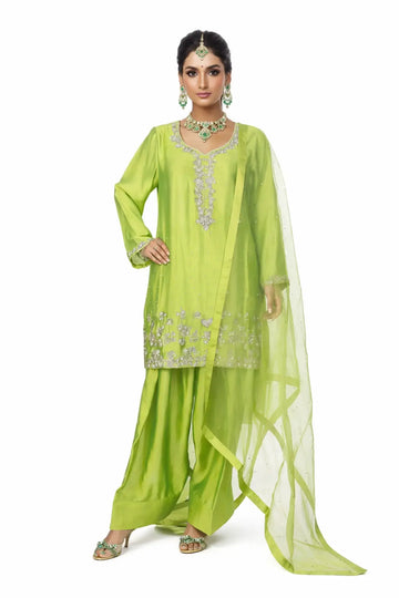 Fakhira – Sheesha Silk Lime Green Dress with Festive Detailing Online
