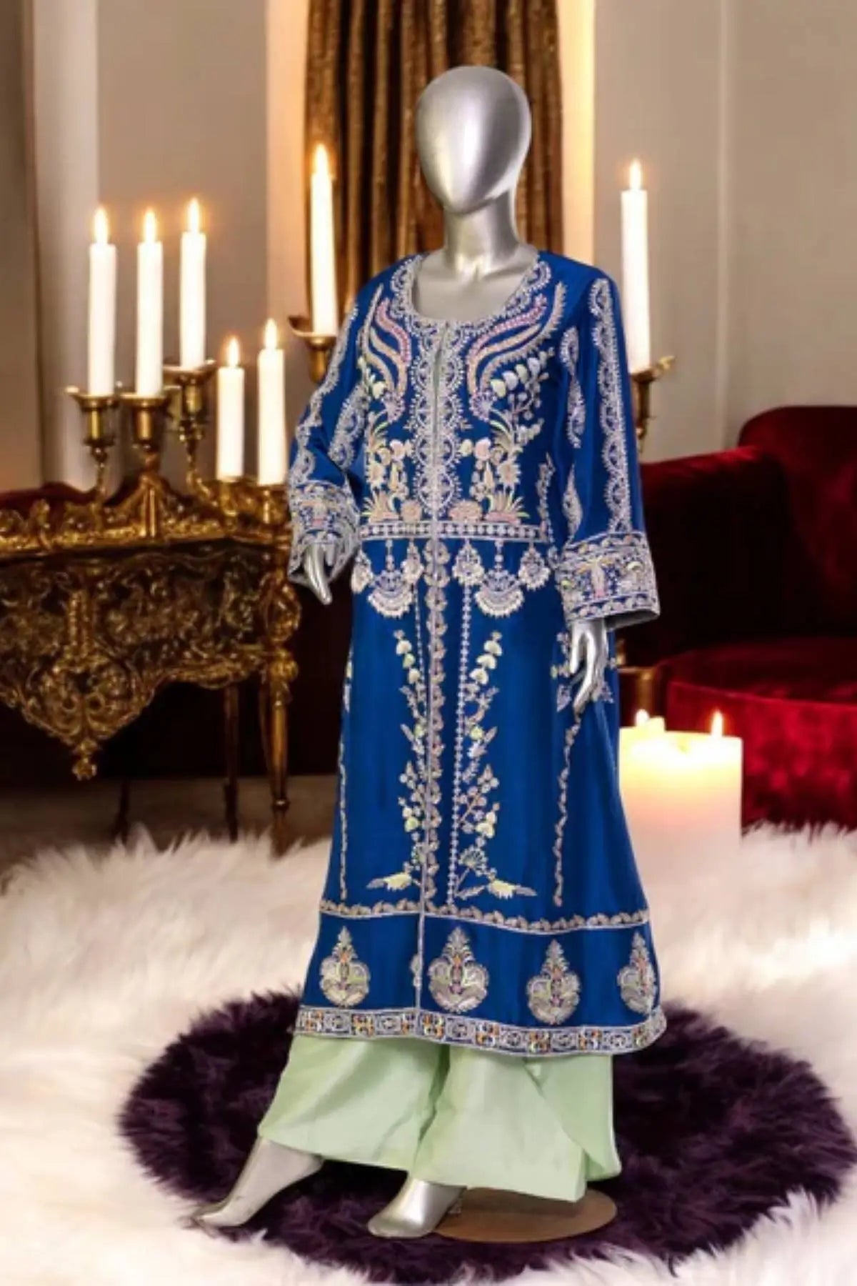 Suroor- Pakistani Luxury Party Wear Blue Jacket