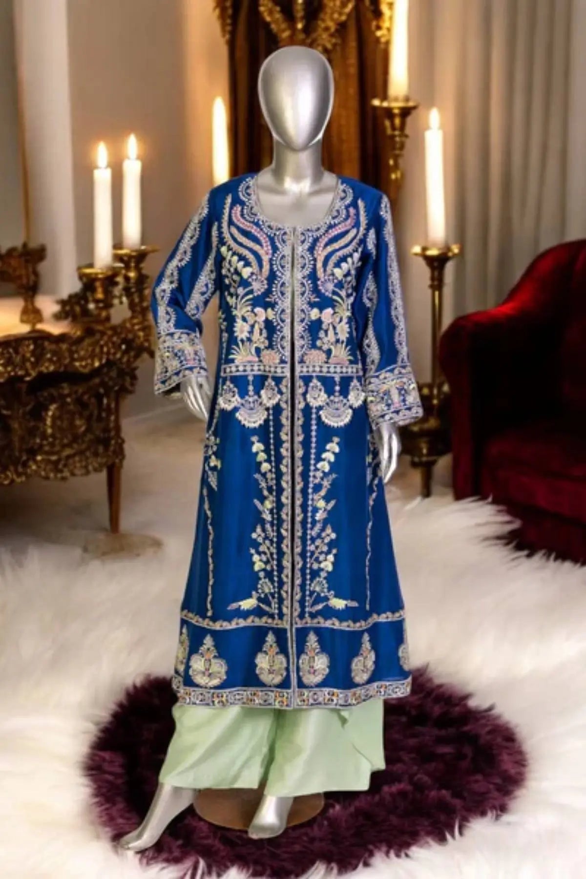 Suroor- Pakistani Luxury Party Wear Blue Jacket