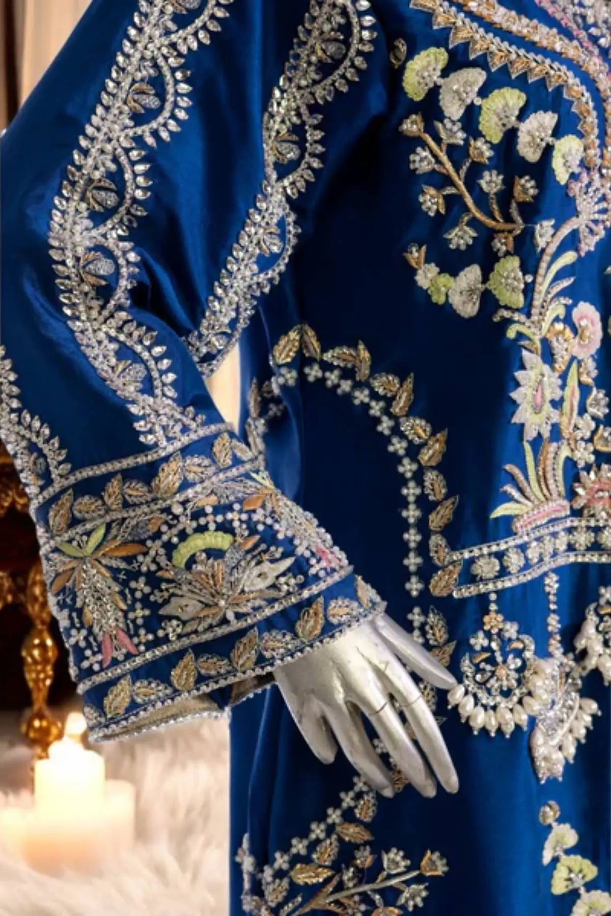 Suroor- Pakistani Luxury Party Wear Blue Jacket