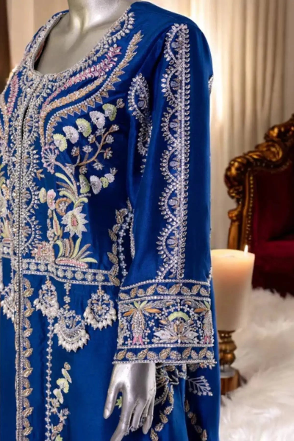 Suroor- Pakistani Luxury Party Wear Blue Jacket