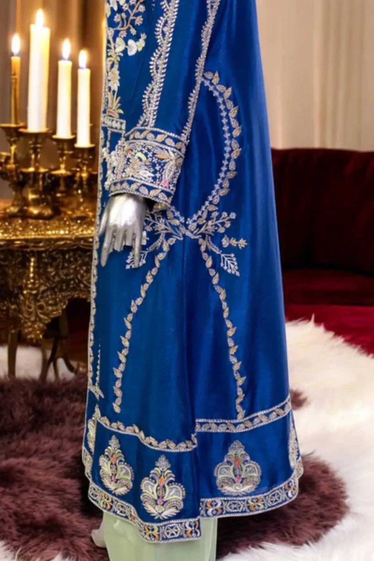 Suroor- Pakistani Luxury Party Wear Blue Jacket