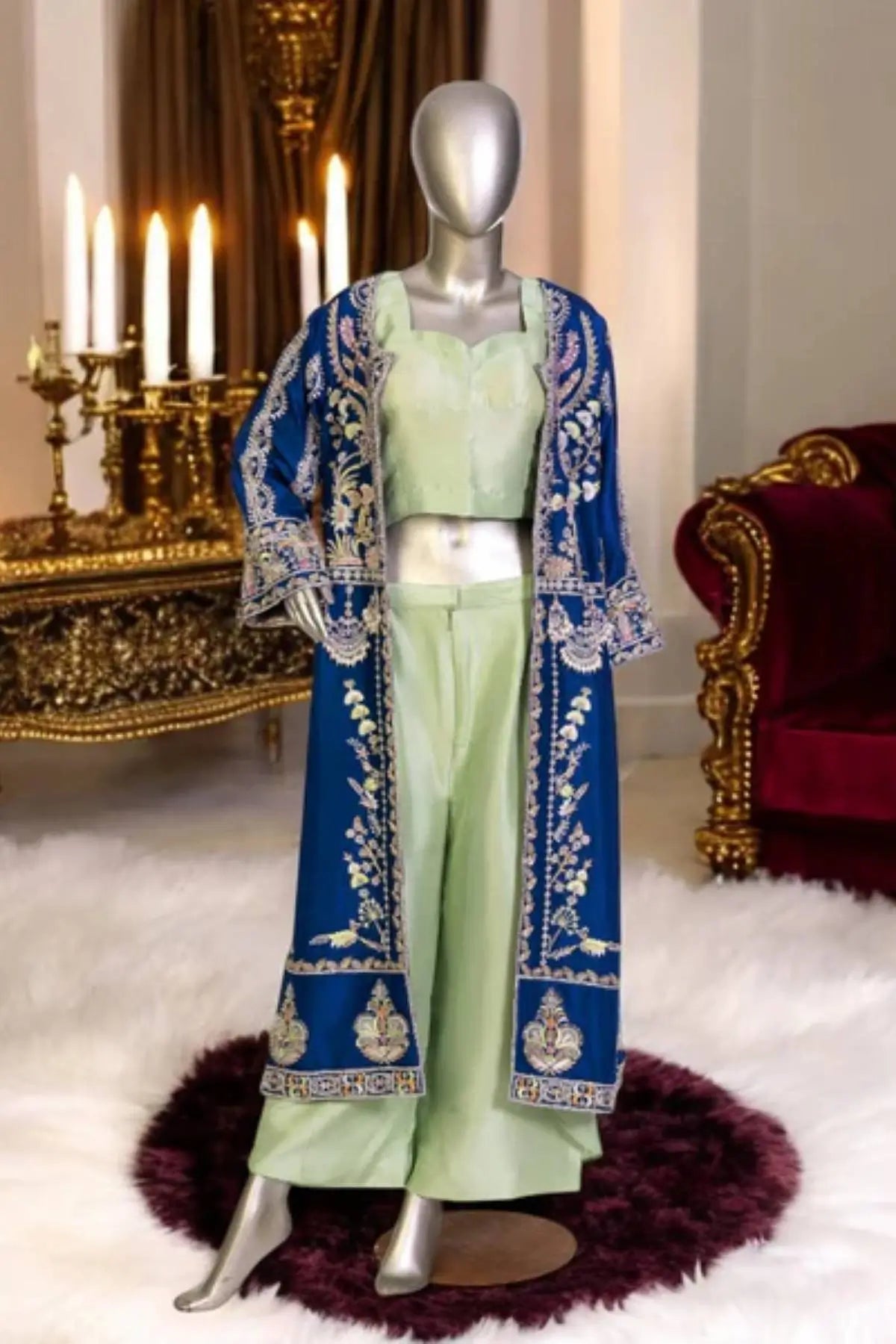 Suroor- Pakistani Luxury Party Wear Blue Jacket