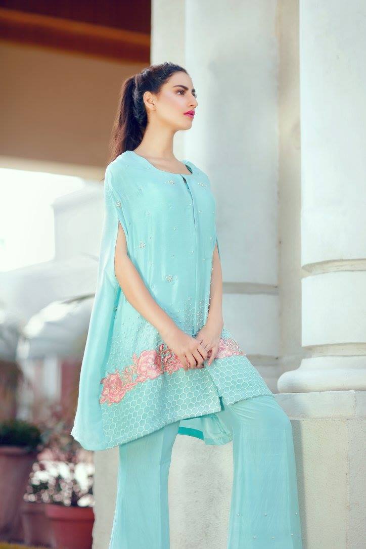 Frozen- Stylish Ice Blue Designer Silk Cape with Pearls and Roses