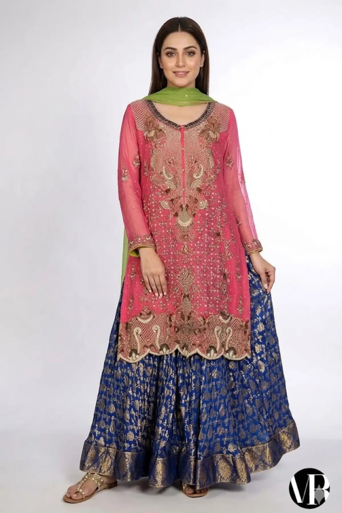 Fuchsia Grace-Pure Chiffon Shirt with Sharara for festive occasions
