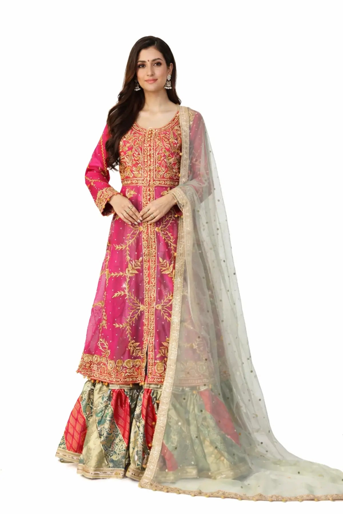 Fushia- Beautiful Hand Embellished Gharara Suit