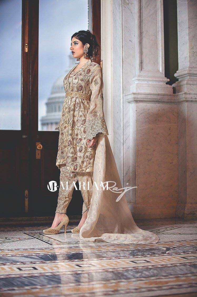 Gold Dust- Pakistani Kundan Zari Short  Frock with Shalwar