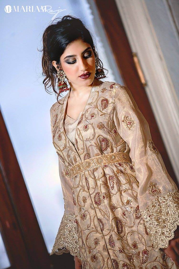 Gold Dust- Pakistani Kundan Zari Short  Frock with Shalwar