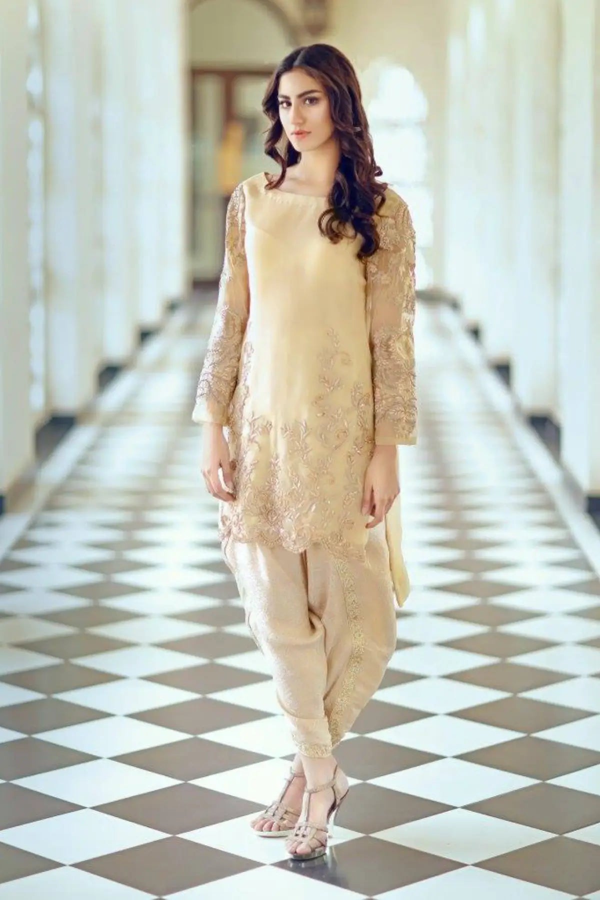 Goldie Locks- Latest Net Organza Hand Embellished Shirt with Tulip Pants