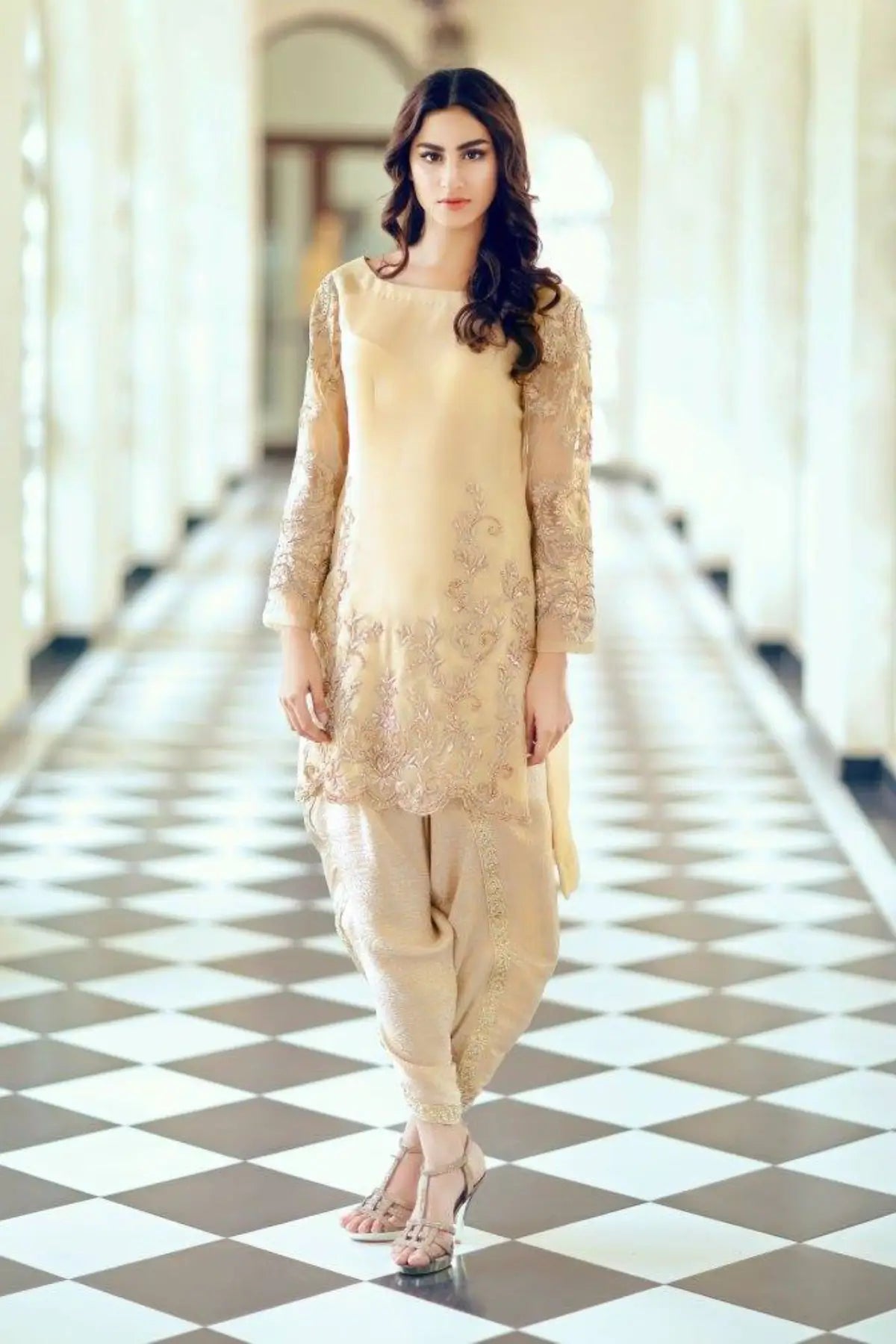 Goldie Locks- Latest Net Organza Hand Embellished Shirt with Tulip Pants