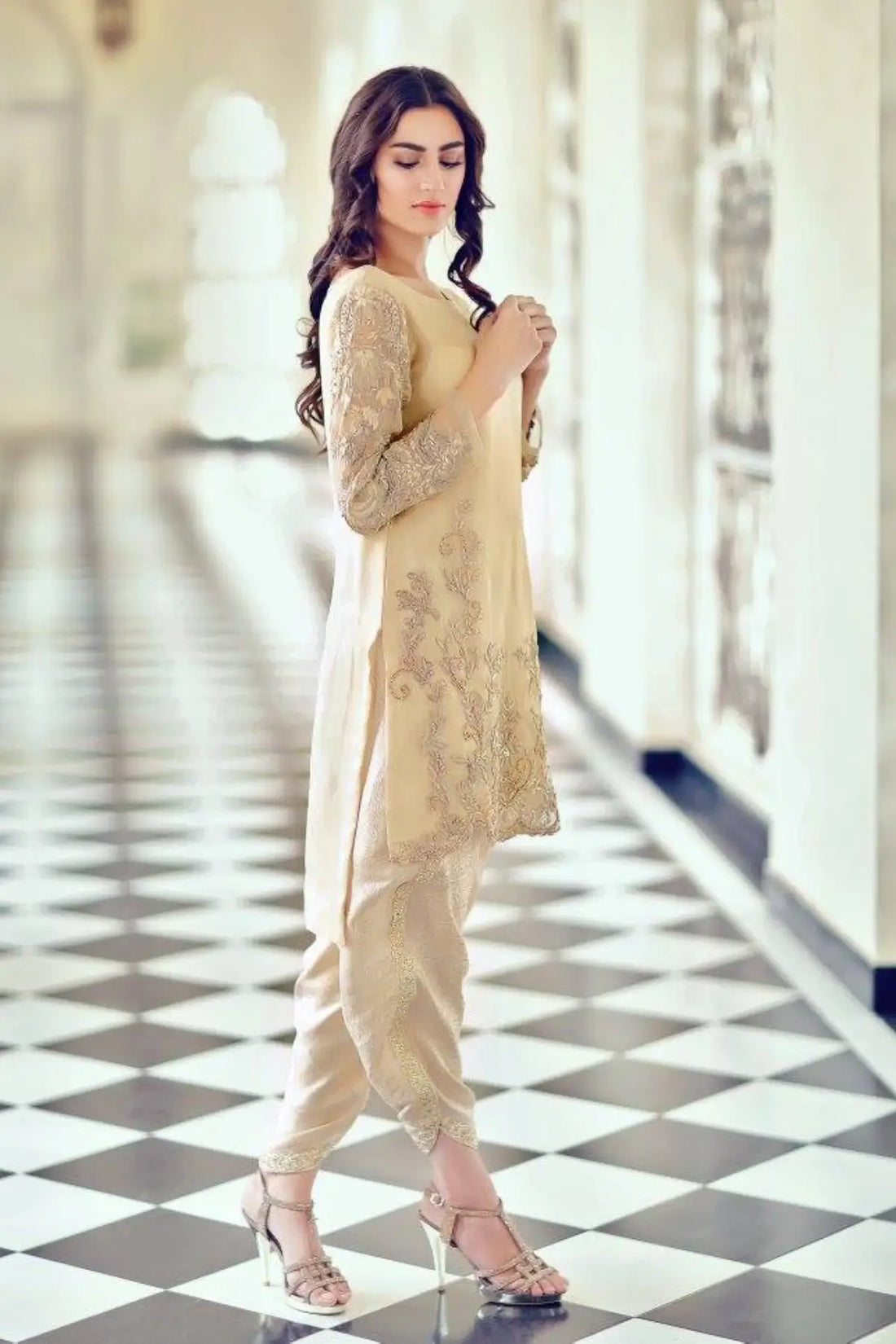 Goldie Locks- Latest Net Organza Hand Embellished Shirt with Tulip Pants