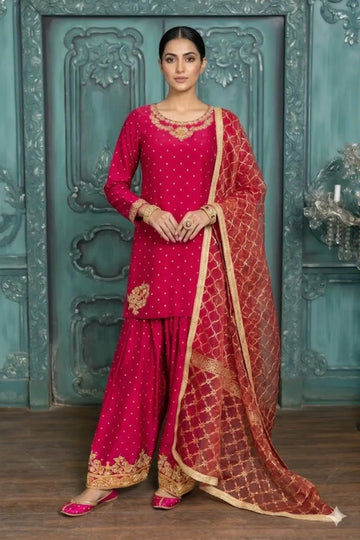 Gulaab- Red and Gold Traditional Pakistani Shalwar Suit