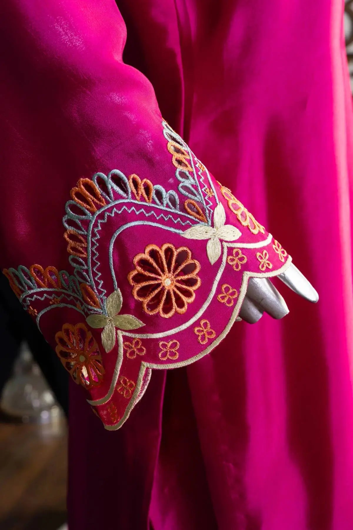 Gulnoor-Traditional Majenta pink Silk outfit with Farshi Shalwar