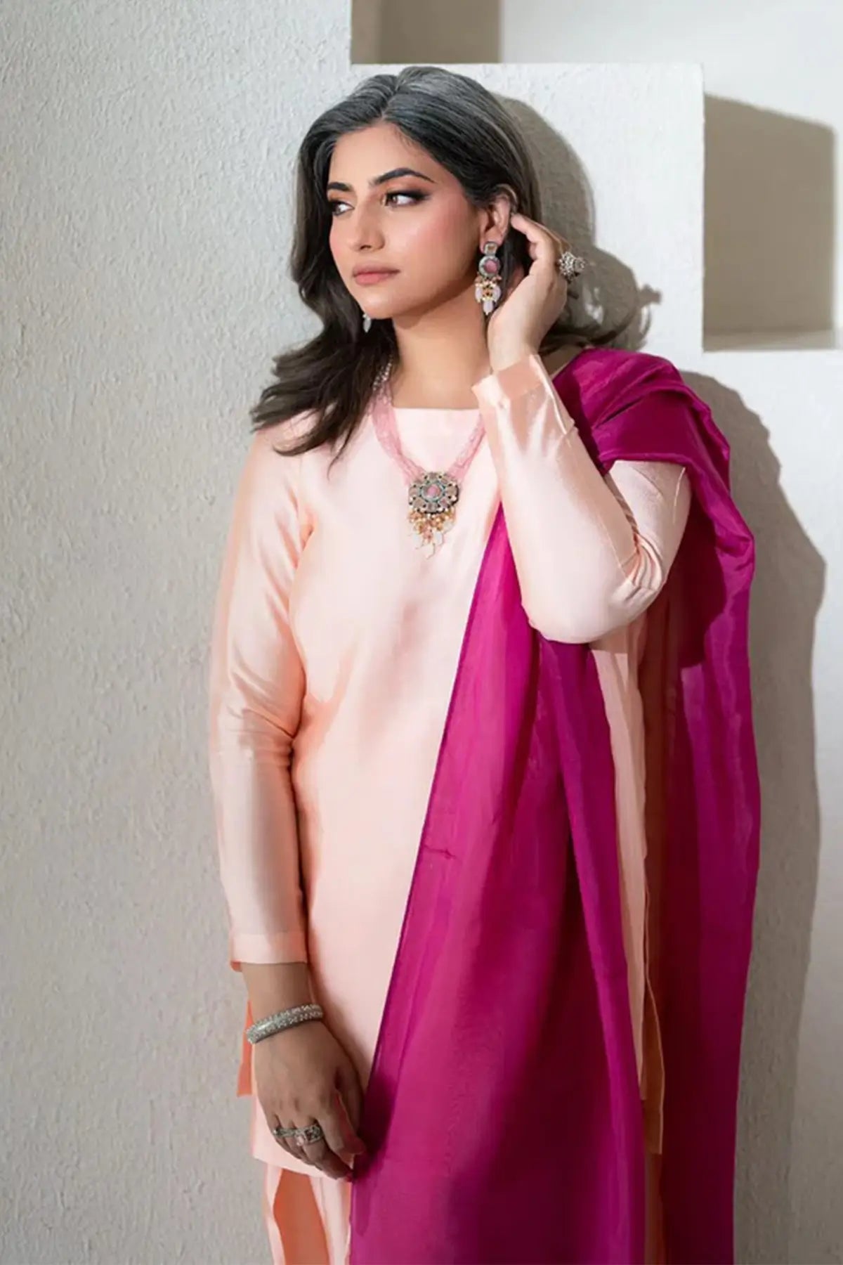 Gulrosh- Handcrafted Peach Frshishlwar Ensemble for Evening Events