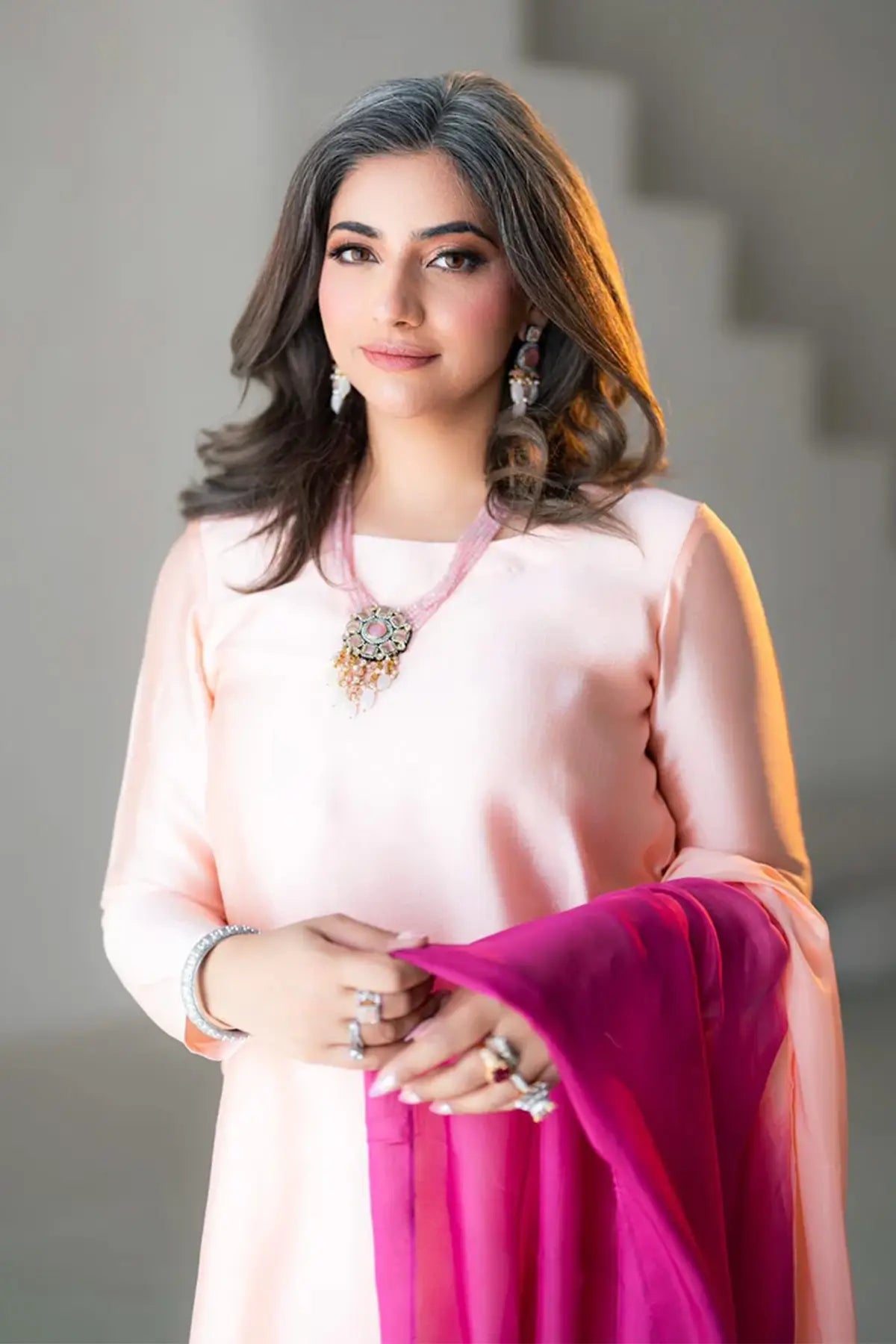 Gulrosh- Handcrafted Peach Frshishlwar Ensemble for Evening Events