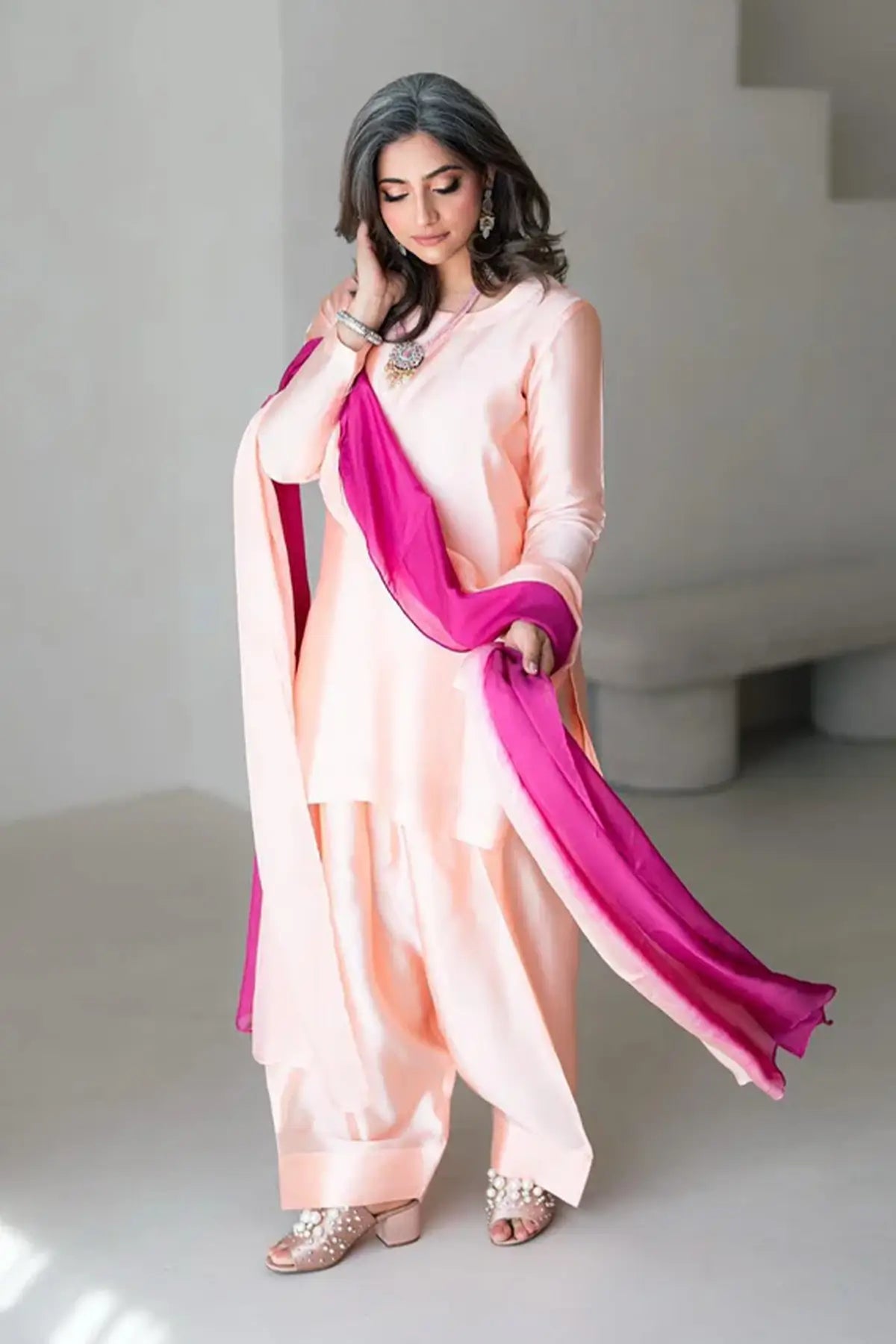 Gulrosh- Handcrafted Peach Frshishlwar Ensemble for Evening Events