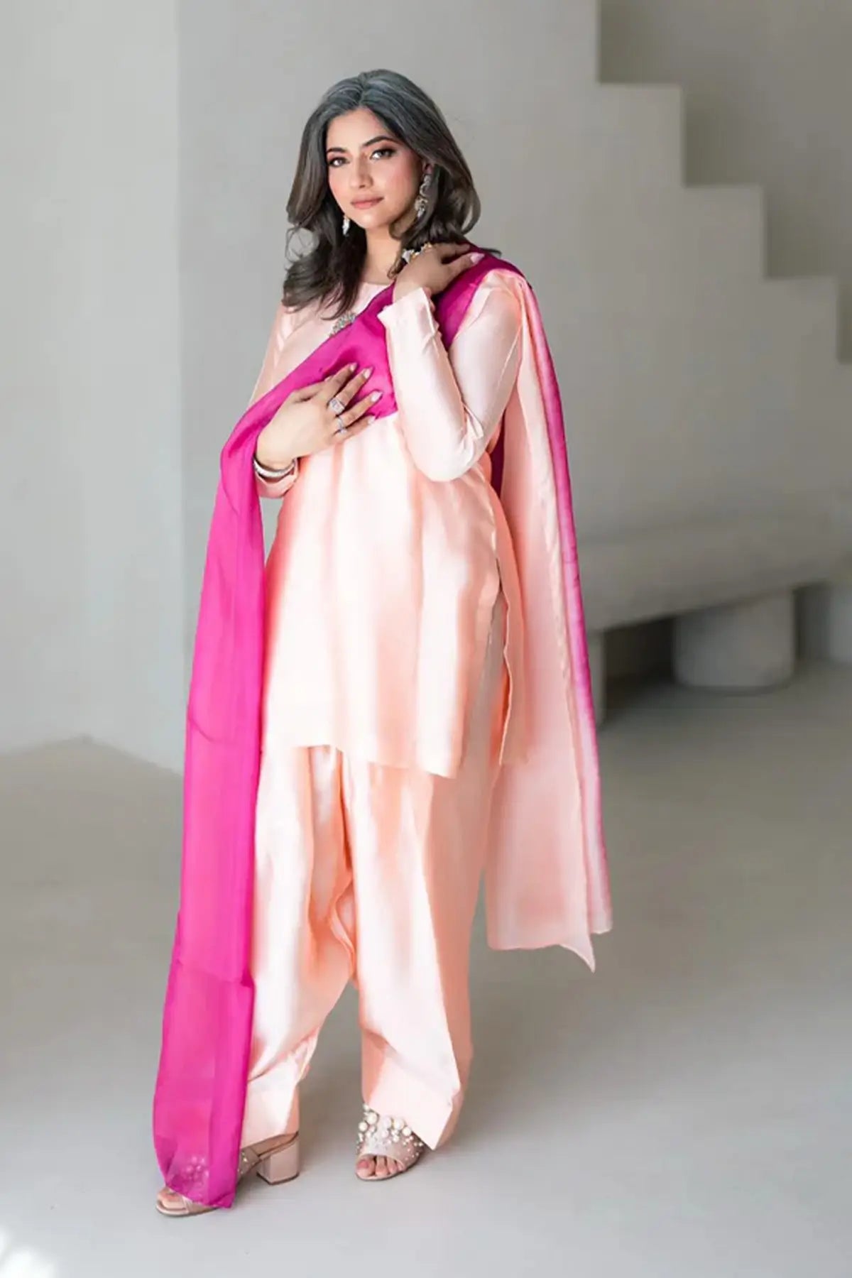 Gulrosh- Handcrafted Peach Frshishlwar Ensemble for Evening Events