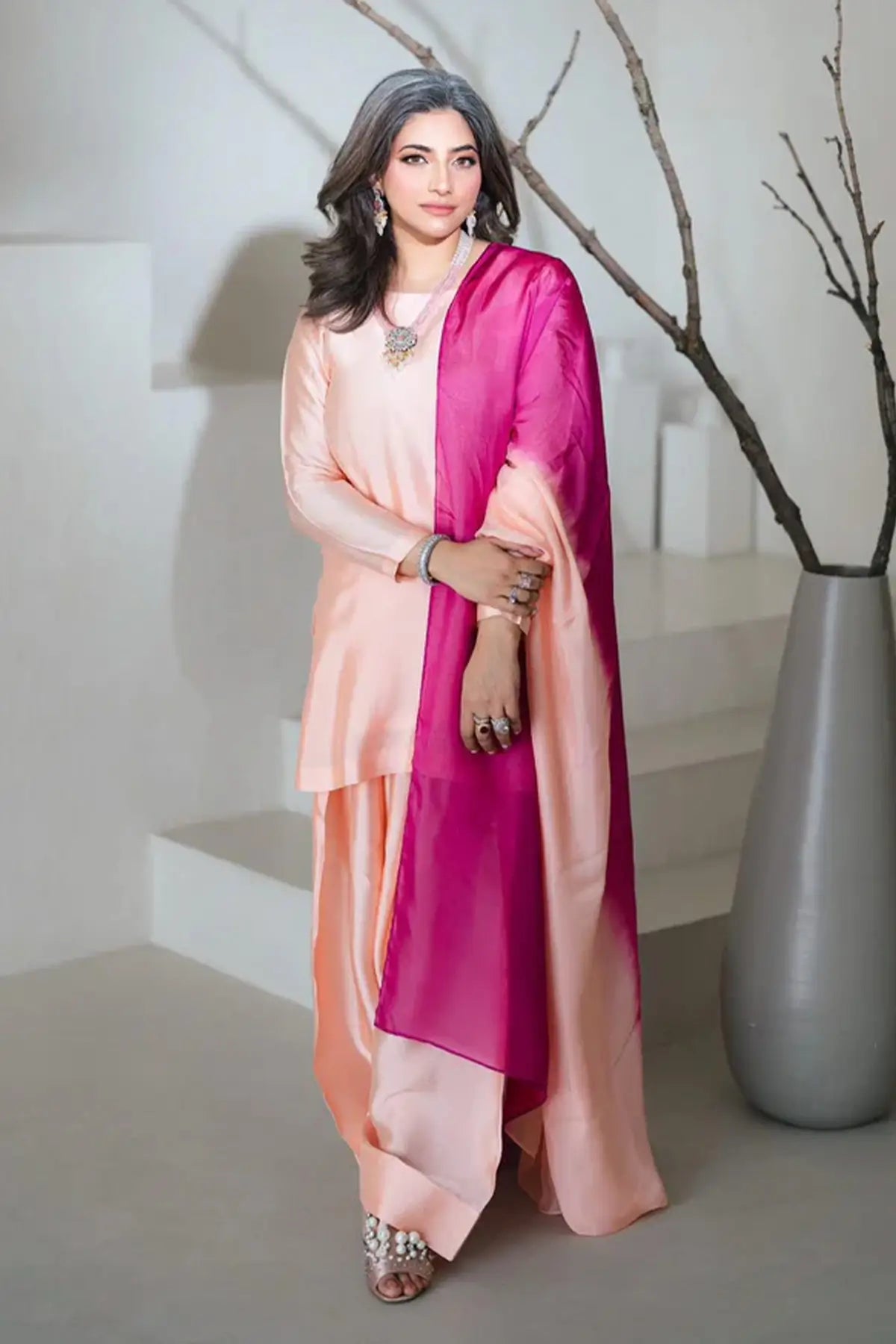 Gulrosh- Handcrafted Peach Frshishlwar Ensemble for Evening Events