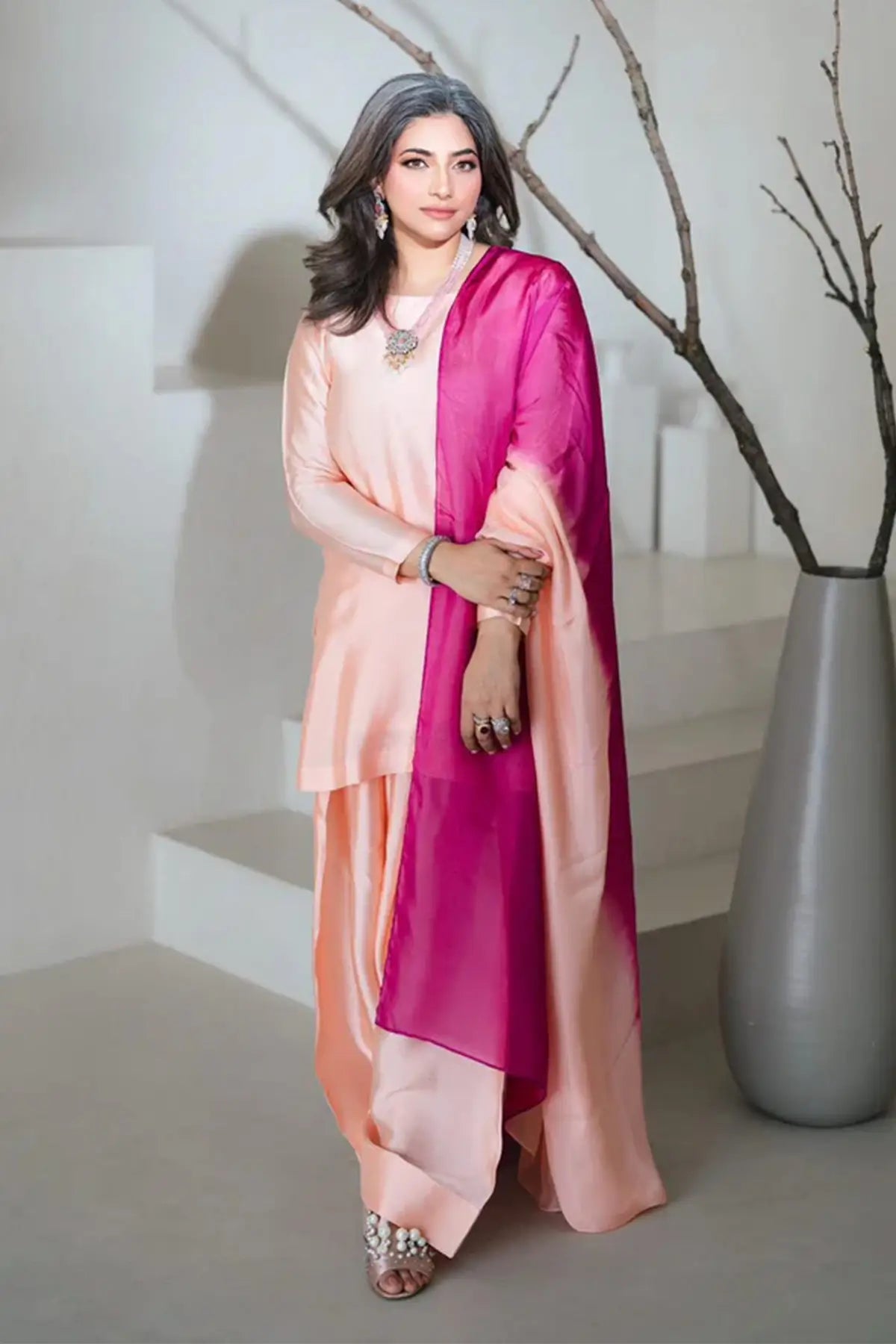 Gulrosh- Handcrafted Peach Frshishlwar Ensemble for Evening Events
