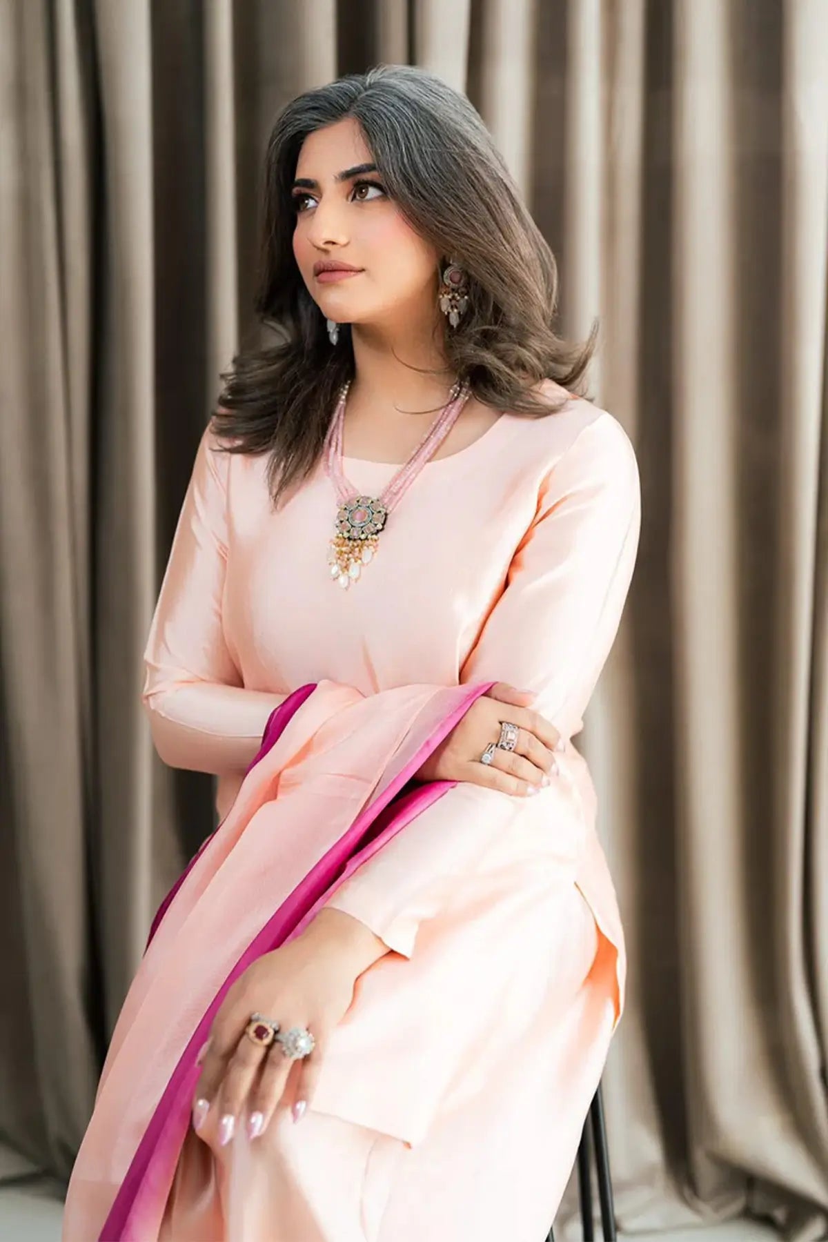 Gulrosh- Handcrafted Peach Frshishlwar Ensemble for Evening Events
