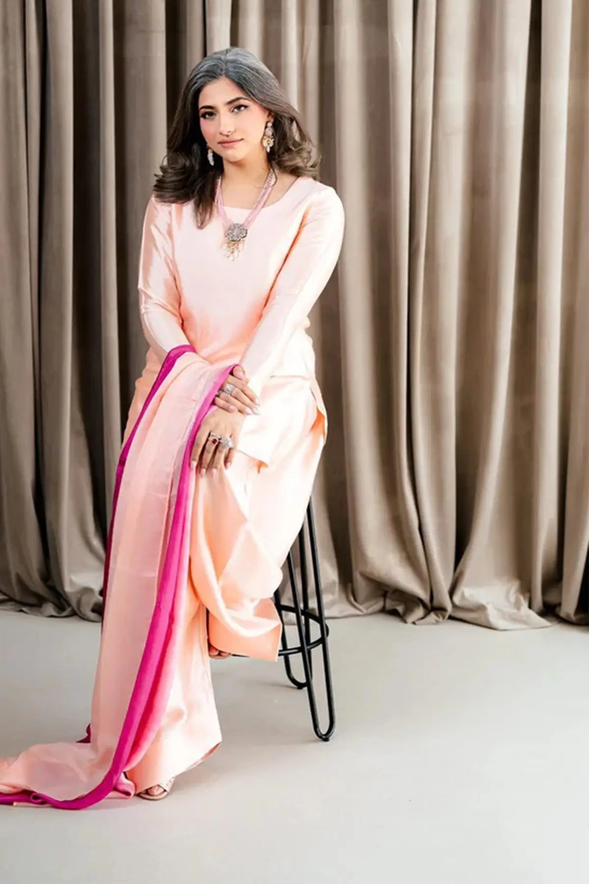 Gulrosh- Handcrafted Peach Frshishlwar Ensemble for Evening Events