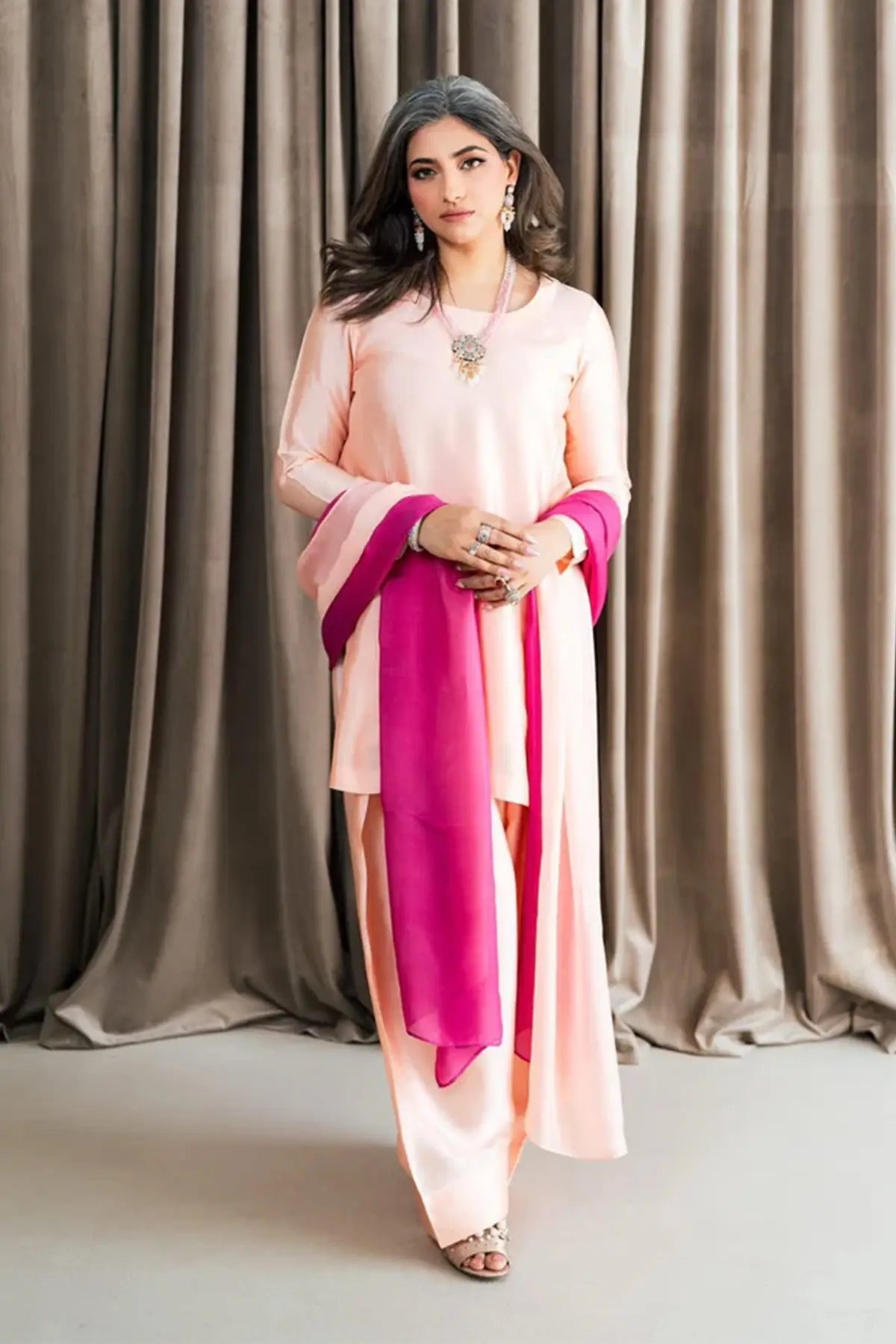 Gulrosh- Handcrafted Peach Frshishlwar Ensemble for Evening Events