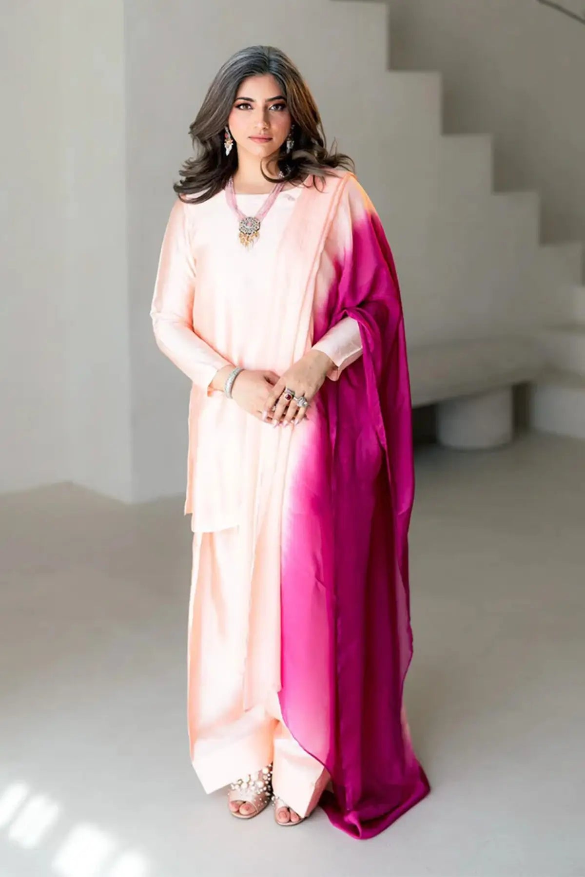 Gulrosh- Handcrafted Peach Frshishlwar Ensemble for Evening Events