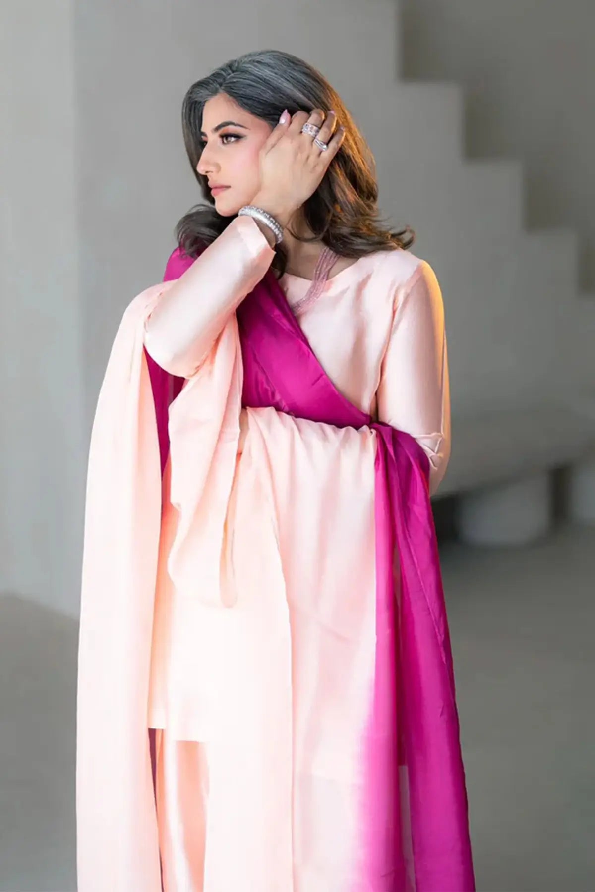 Gulrosh- Handcrafted Peach Frshishlwar Ensemble for Evening Events