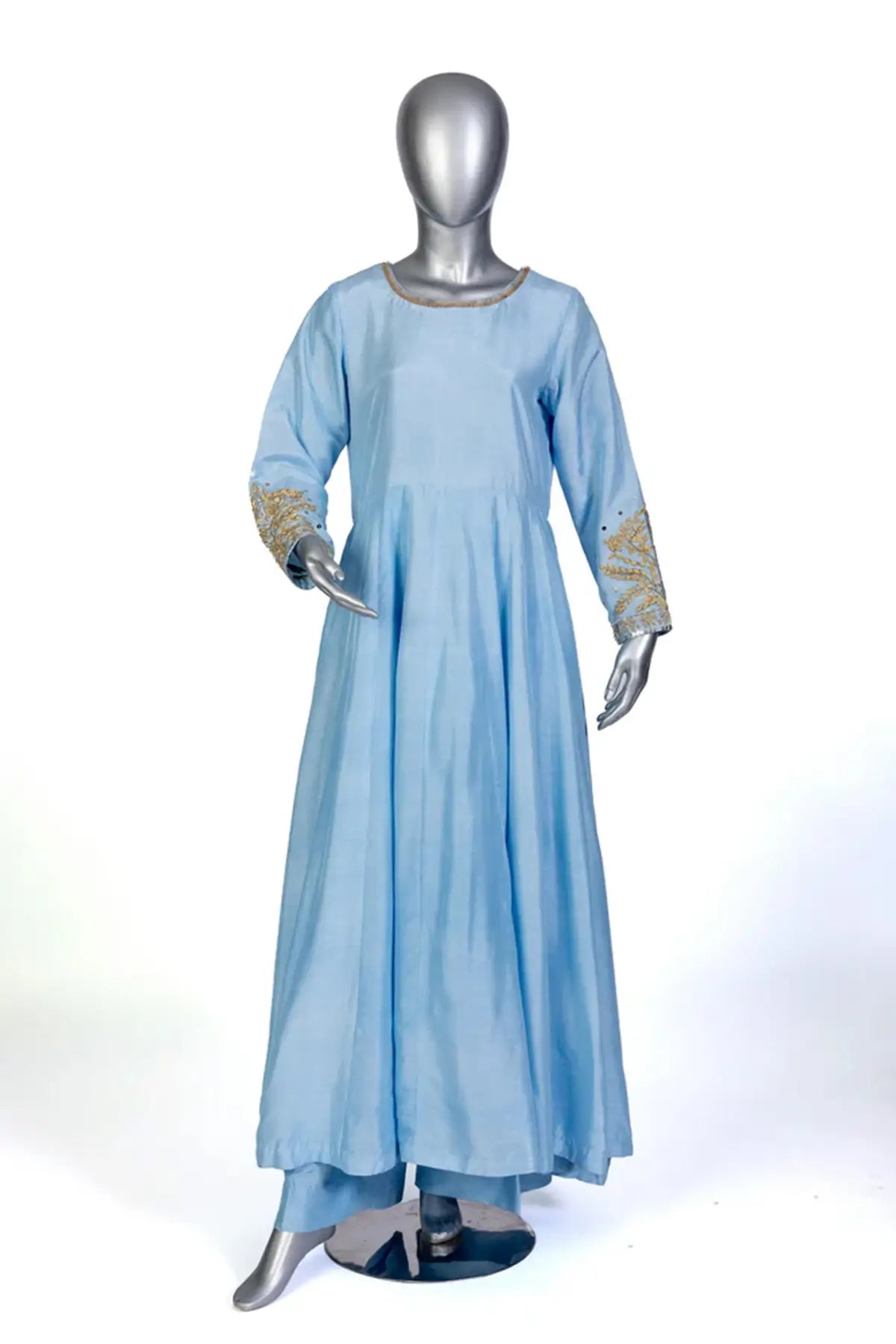 Hafsa – Sky Blue Silk Anarkali Set for Formal Celebrations and Parties