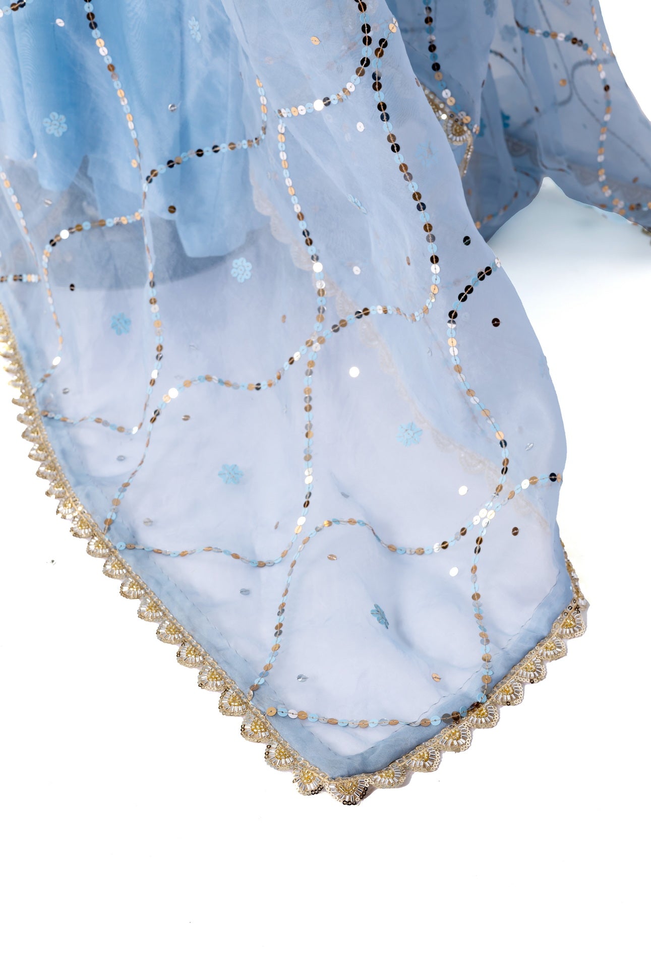 Hafsa Sky Blue Pure Silk Anarkali Set with Hand Embroidery, Straight Pants, and Organza Dupatta by MariamRaj for Formal Celebrations and Parties