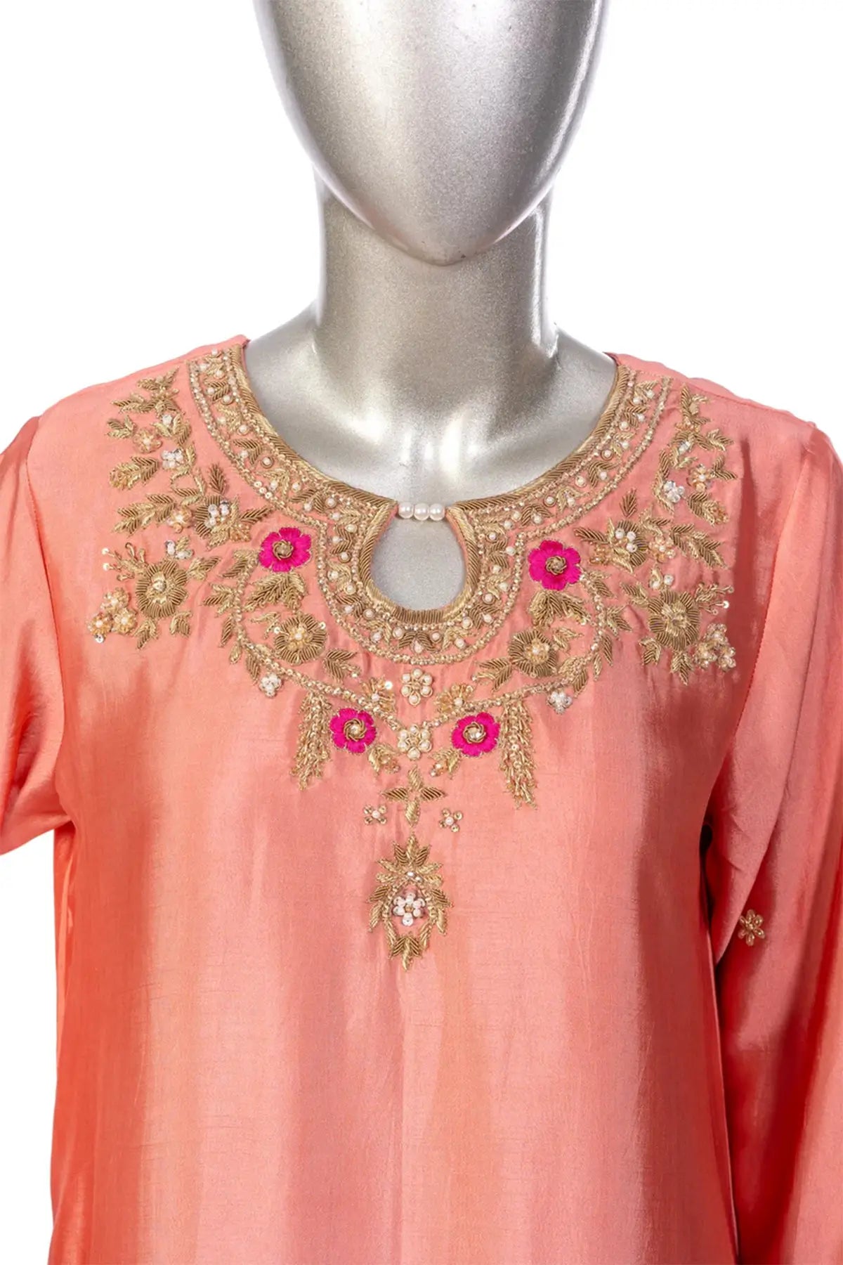 Hiba – Peach Pink Designer Sheesha Silk Dress with Embroidery Online