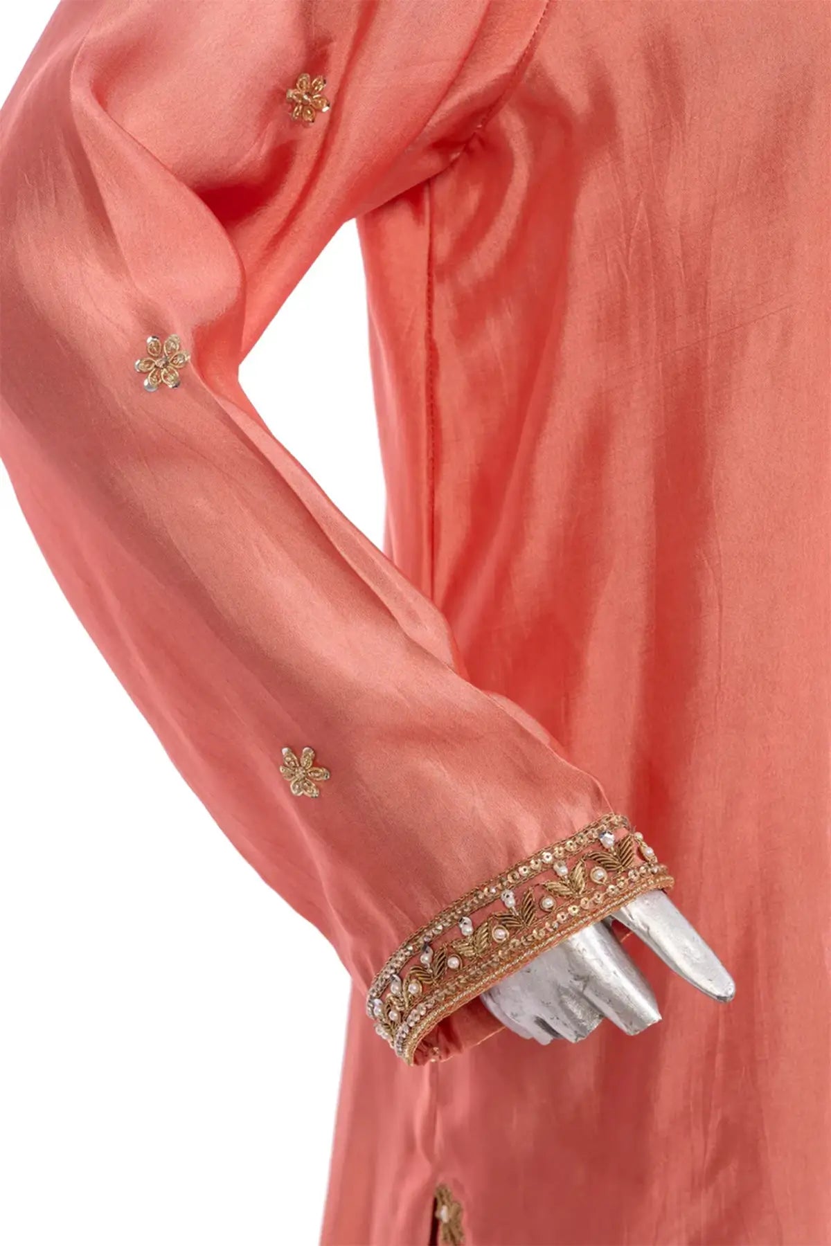 Hiba – Peach Pink Designer Sheesha Silk Dress with Embroidery Online