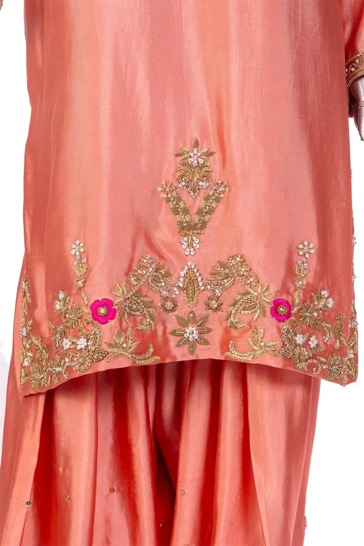 Hiba – Peach Pink Designer Sheesha Silk Dress with Embroidery Online
