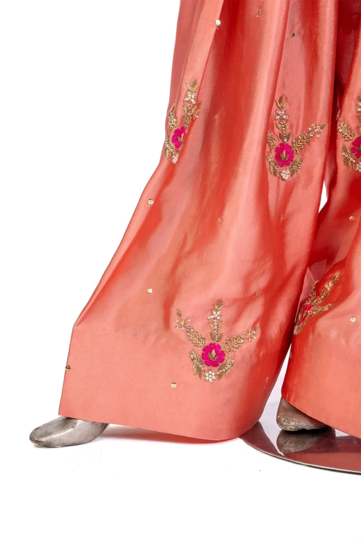 Hiba – Peach Pink Designer Sheesha Silk Dress with Embroidery Online