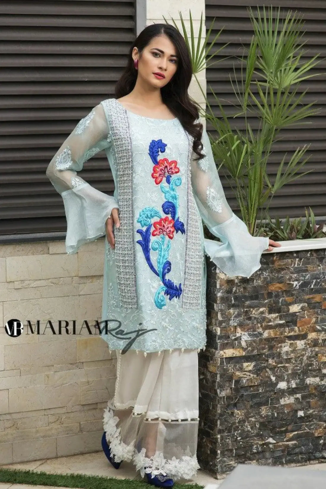 ILana- Latest Ice-Blue Designer Embroidered Shalwar Kameez