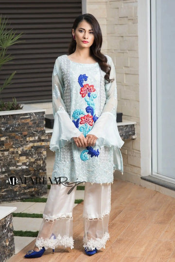 ILana- Latest Ice-Blue Designer Embroidered Shalwar Kameez