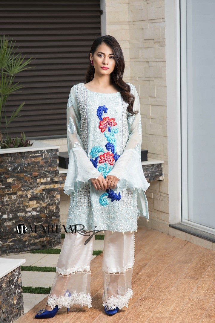 ILana- Latest Ice-Blue Designer Embroidered Shalwar Kameez