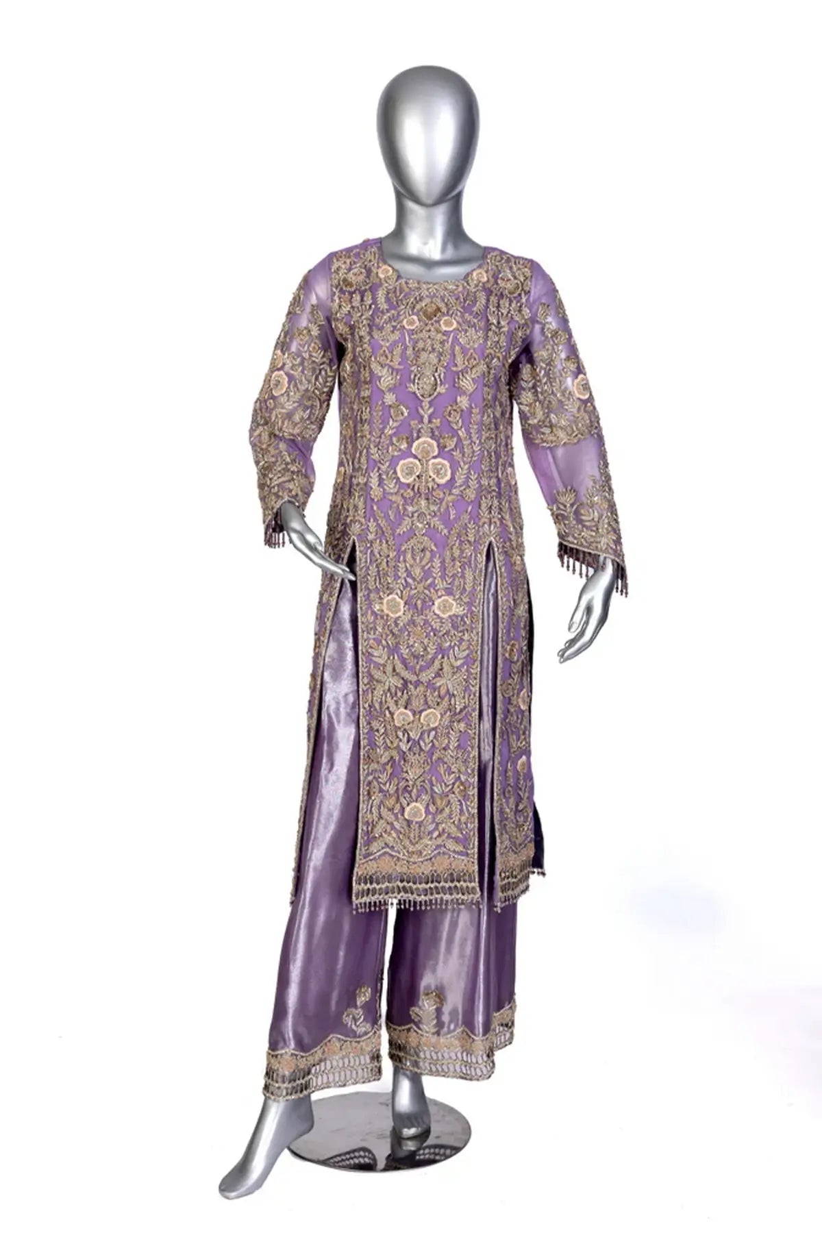 Isleen – Festive Lilac Formal Wear with Resham Flowers Work for Weddings