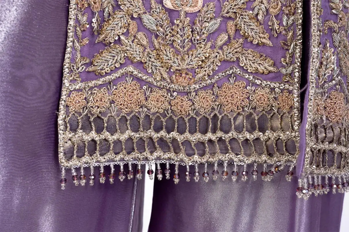 Isleen – Festive Lilac Formal Wear with Resham Flowers Work for Weddings