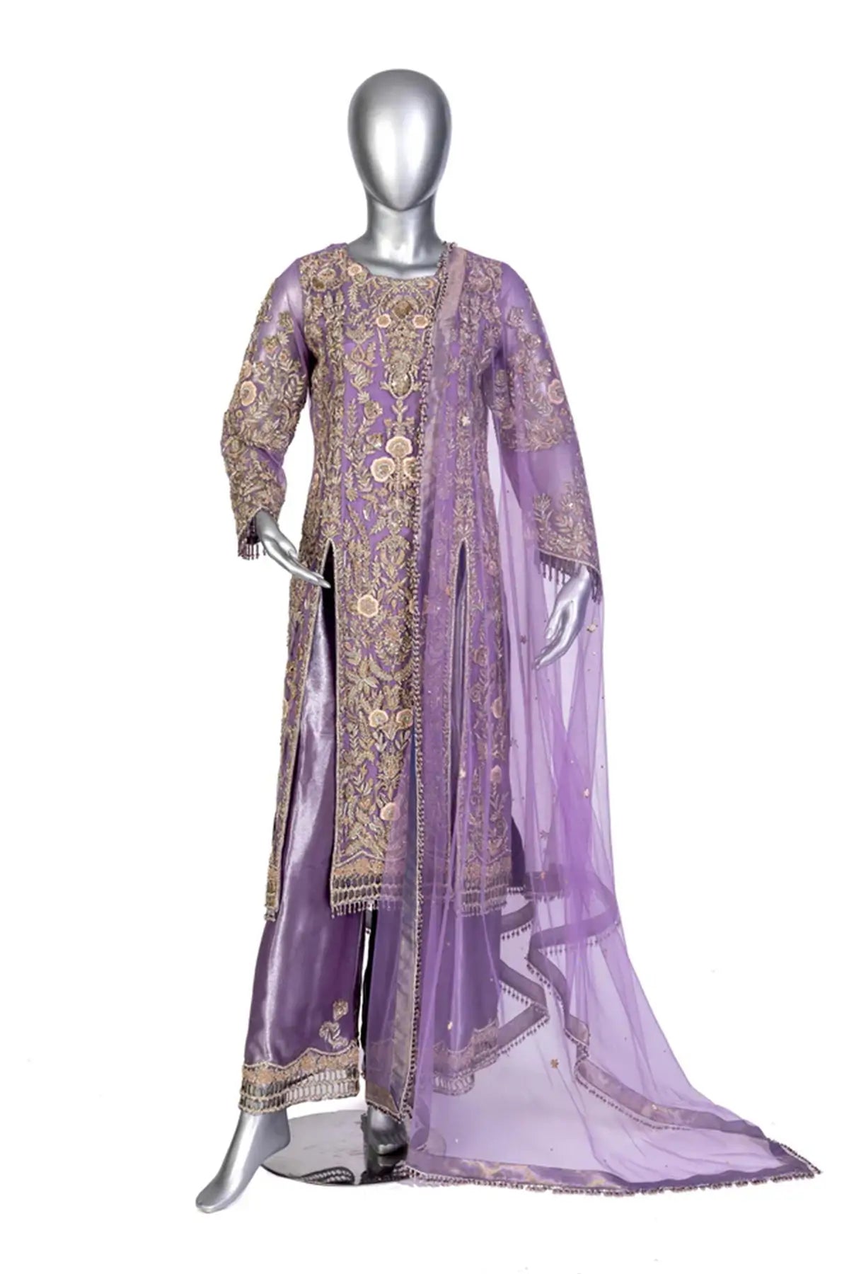 Isleen – Festive Lilac Formal Wear with Resham Flowers Work for Weddings