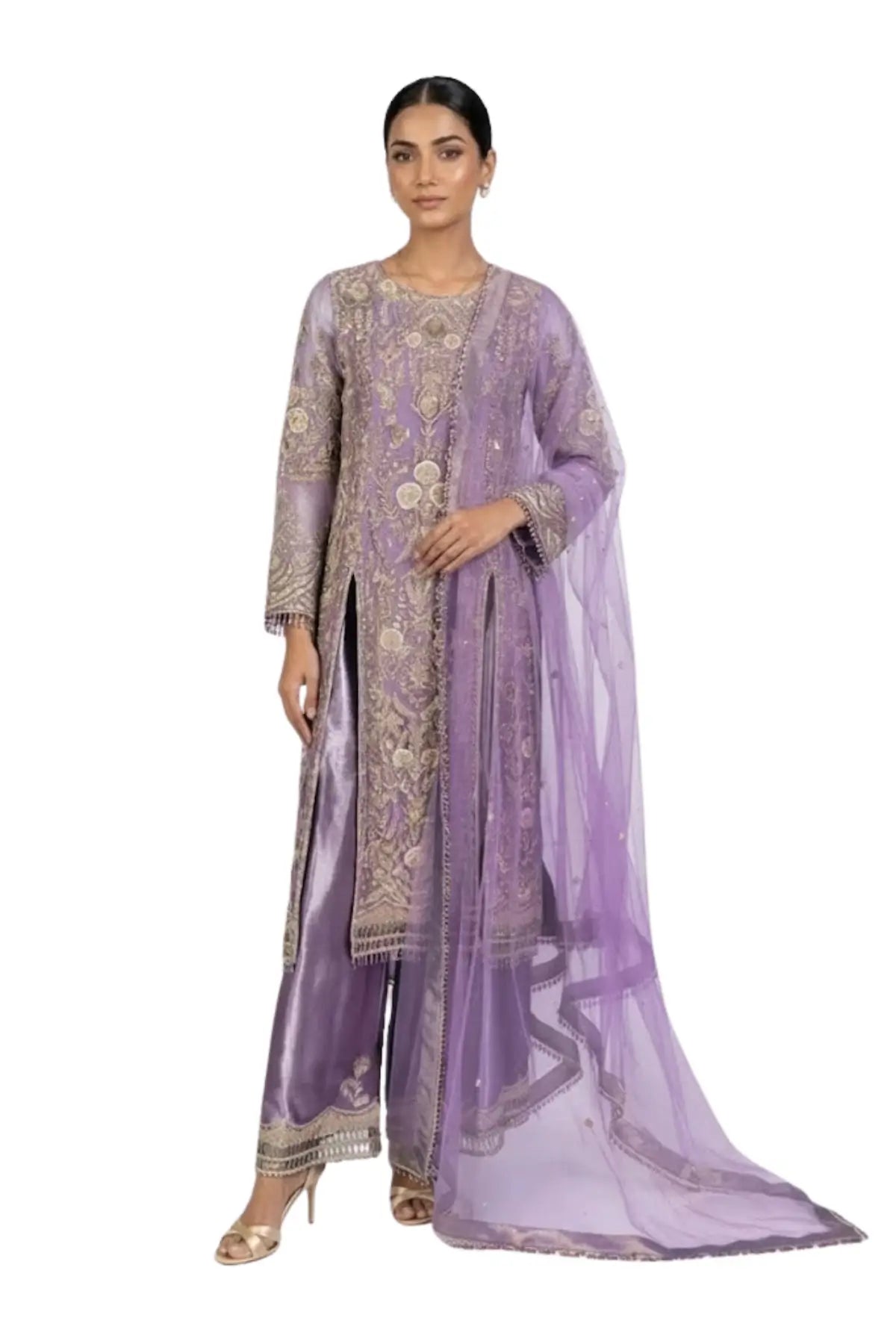 Isleen – Festive Lilac Formal Wear with Resham Flowers Work for Weddings