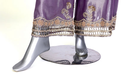 Isleen Lilac Formal Dress with Baby Pink Resham Flowers, Tissue Bottom & Dupatta by MariamRaj