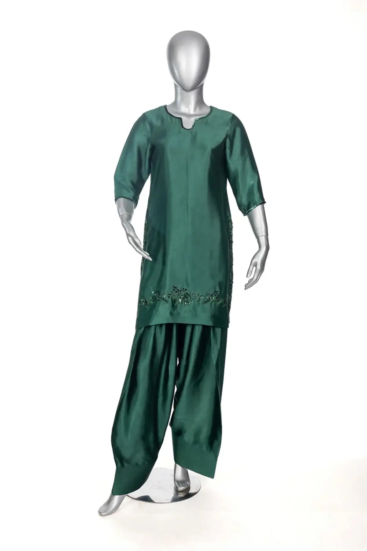 Kaneez – Order Sheesha Silk Green Farshi Shalwar Formal Outfit Online